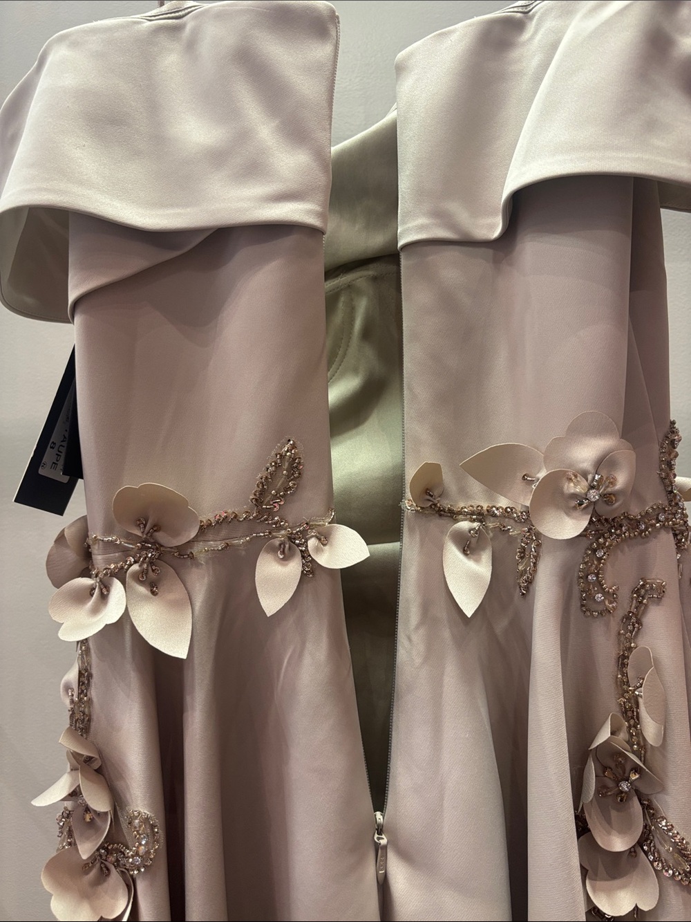 Terani Couture 5317 Taupe Off-Shoulder Evening Gown with Floral Appliqué - Picture 9 of 11